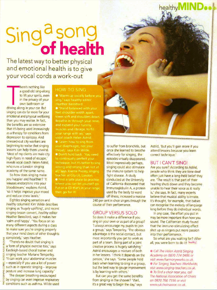 Healthy Magazine Sing a song of health scanned article